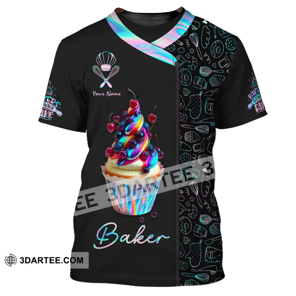 Unisex Shirt Custom Name Baker Baking Lover Bakery Shop T-Shirt Chef Polo Long Sleeve / S