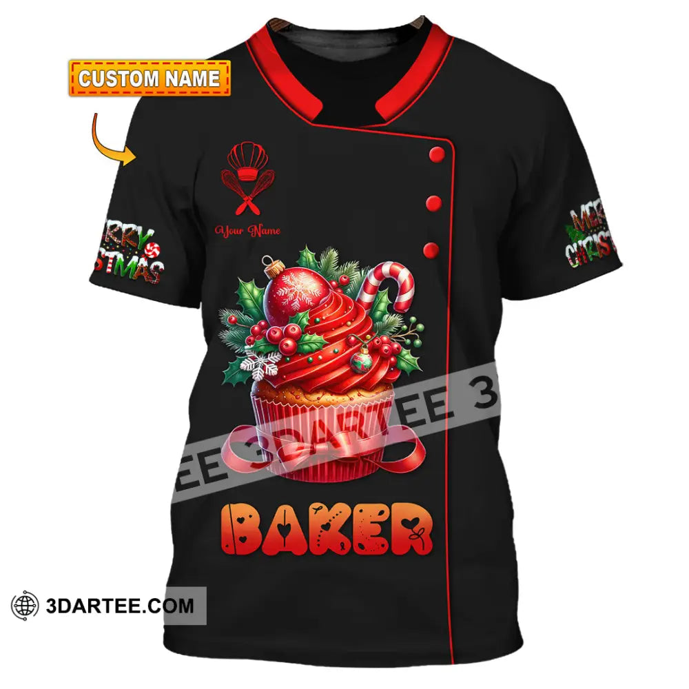 Unisex Shirt Custom Name Baker Christmas Bakery Shop T-Shirt Chef Polo Long Sleeve T-Shirt