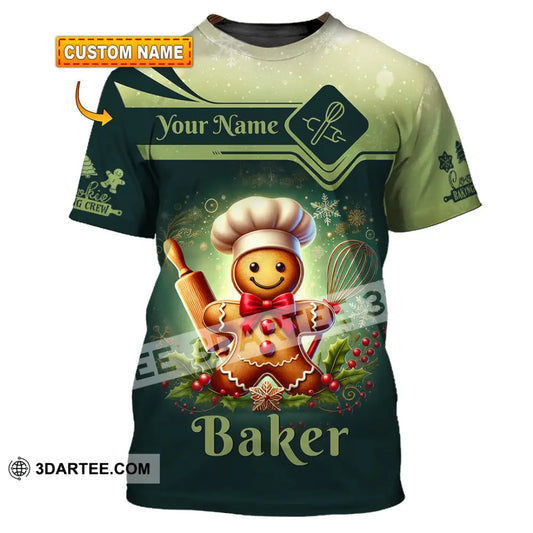 Unisex Shirt Custom Name Baker Christmas Bakery Shop T-Shirt Chef Polo Long Sleeve T-Shirt