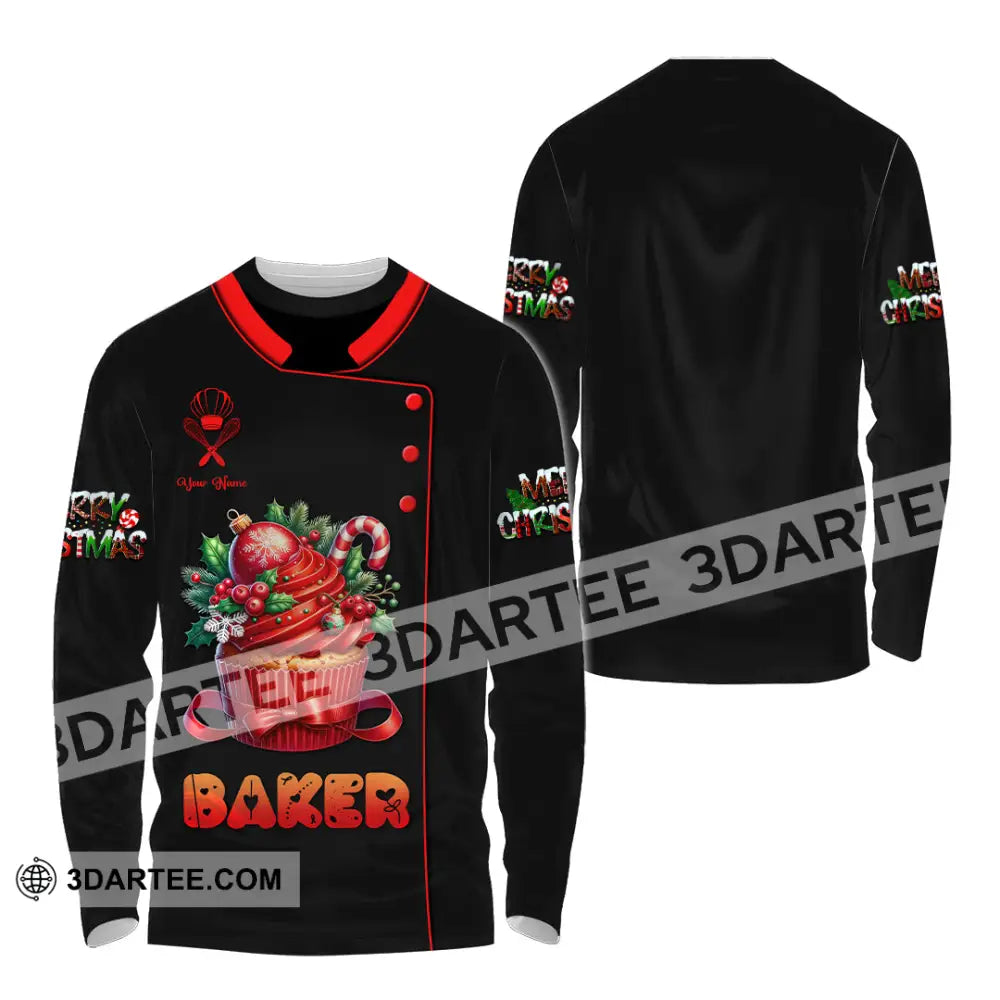 Unisex Shirt Custom Name Baker Christmas Bakery Shop T-Shirt Chef Polo Long Sleeve / S T-Shirt