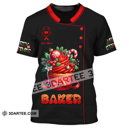 Unisex Shirt Custom Name Baker Christmas Bakery Shop T-Shirt Chef Polo Long Sleeve / S T-Shirt