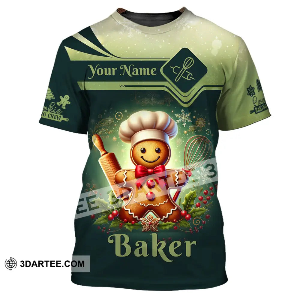 Unisex Shirt Custom Name Baker Christmas Bakery Shop T-Shirt Chef Polo Long Sleeve / S T-Shirt