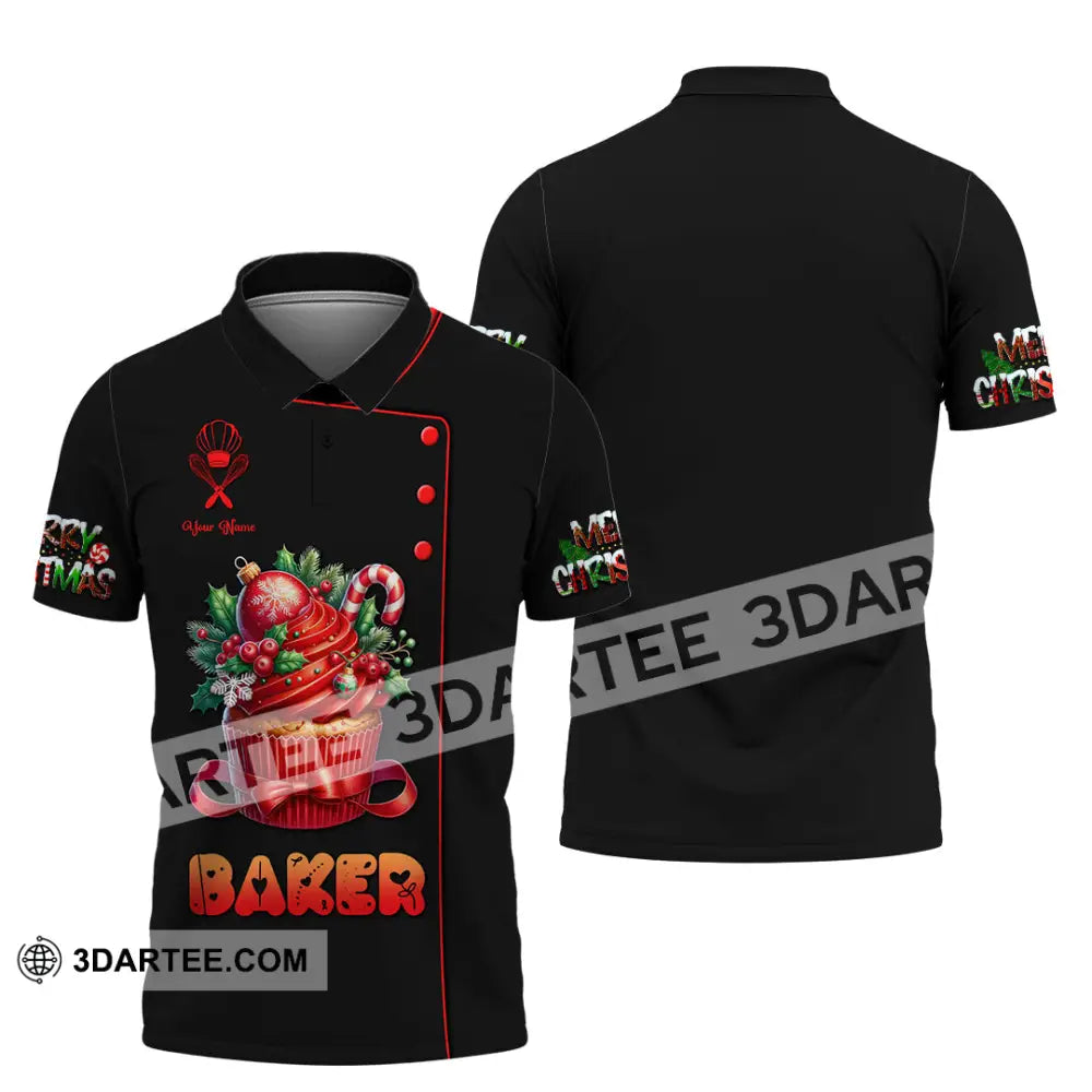 Unisex Shirt Custom Name Baker Christmas Bakery Shop T-Shirt Chef Polo Long Sleeve / S T-Shirt