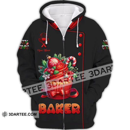 Unisex Shirt Custom Name Baker Christmas Bakery Shop T-Shirt Chef Polo Long Sleeve Zipper Hoodie /