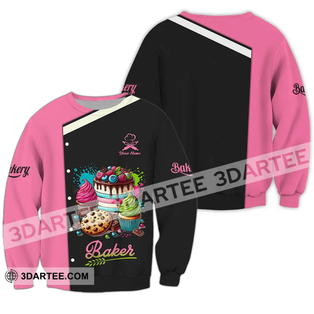 Unisex Shirt - Custom Name Baker Sweet Cake Long Sleeve / S T-Shirt