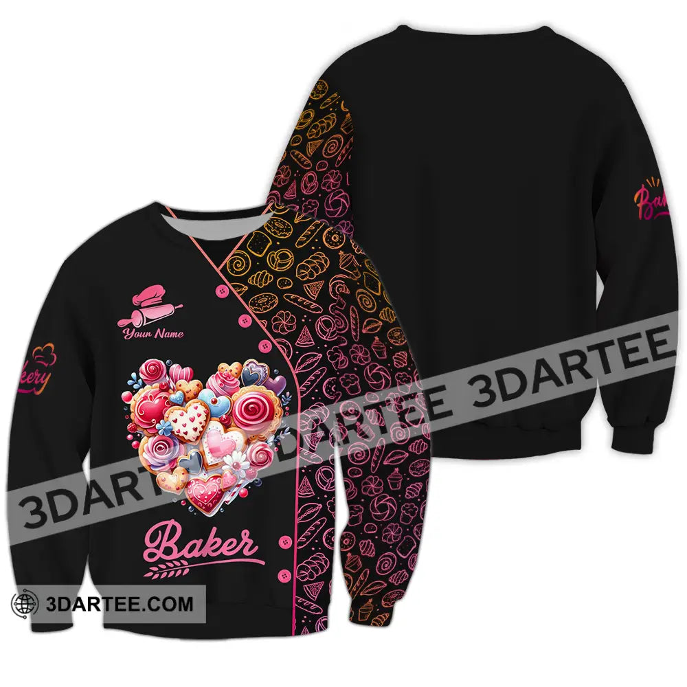 Unisex Shirt - Custom Name Baker Sweet Heart Long Sleeve / S T-Shirt