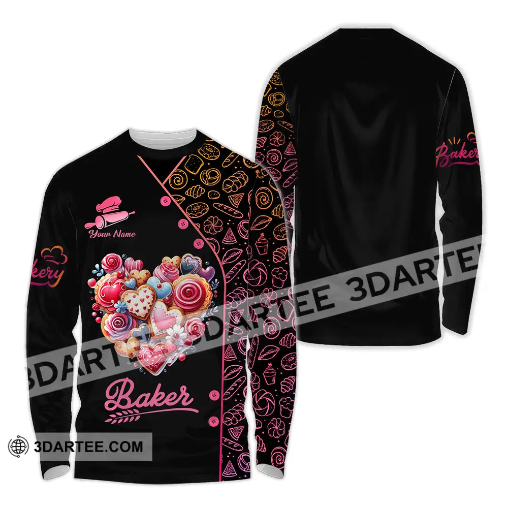 Unisex Shirt - Custom Name Baker Sweet Heart Long Sleeve / S T-Shirt