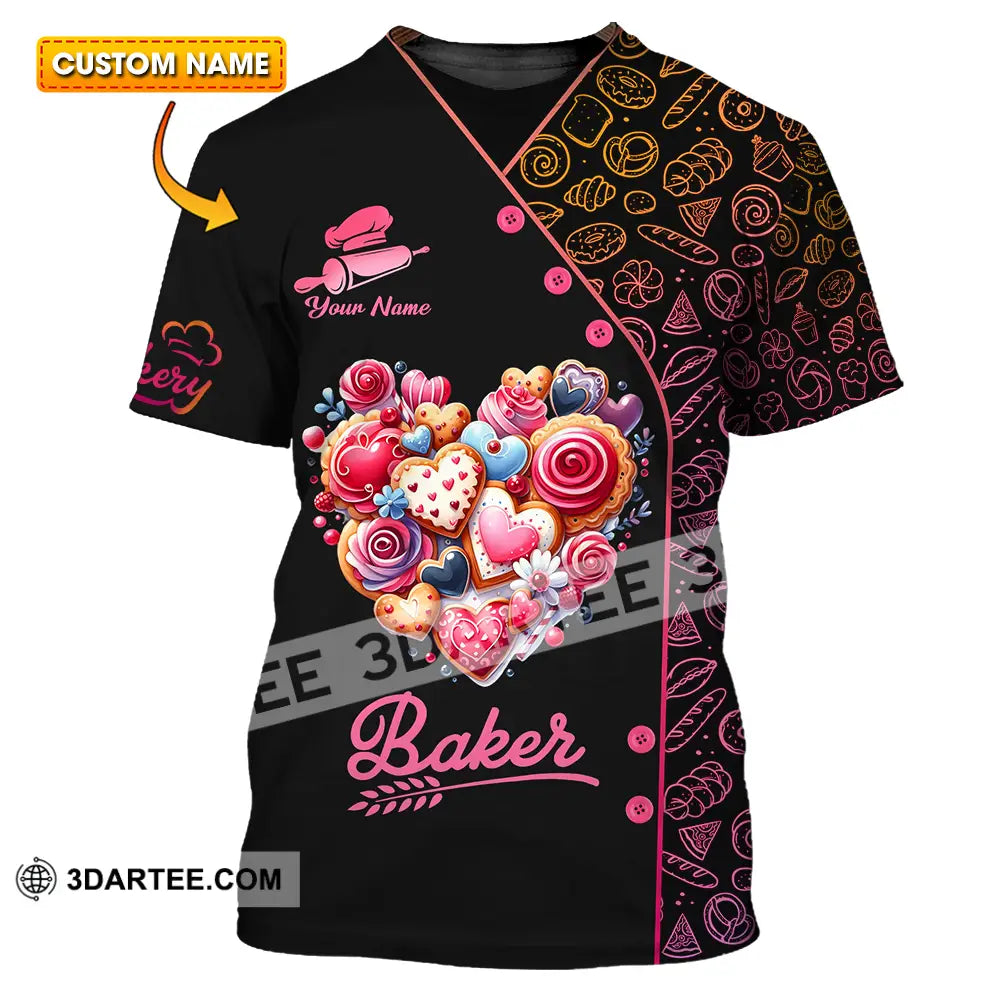 Unisex Shirt - Custom Name Baker Sweet Heart T-Shirt