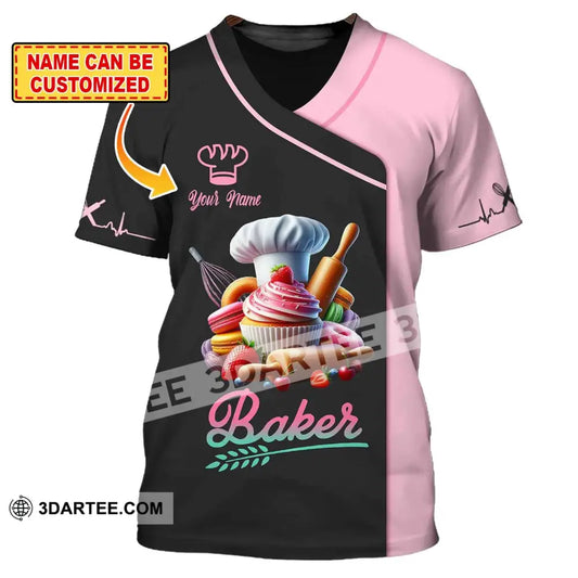 Unisex Shirt Custom Name Baker T-Shirt For Bakery Shop Uniform Gift Baking Lover T-Shirt