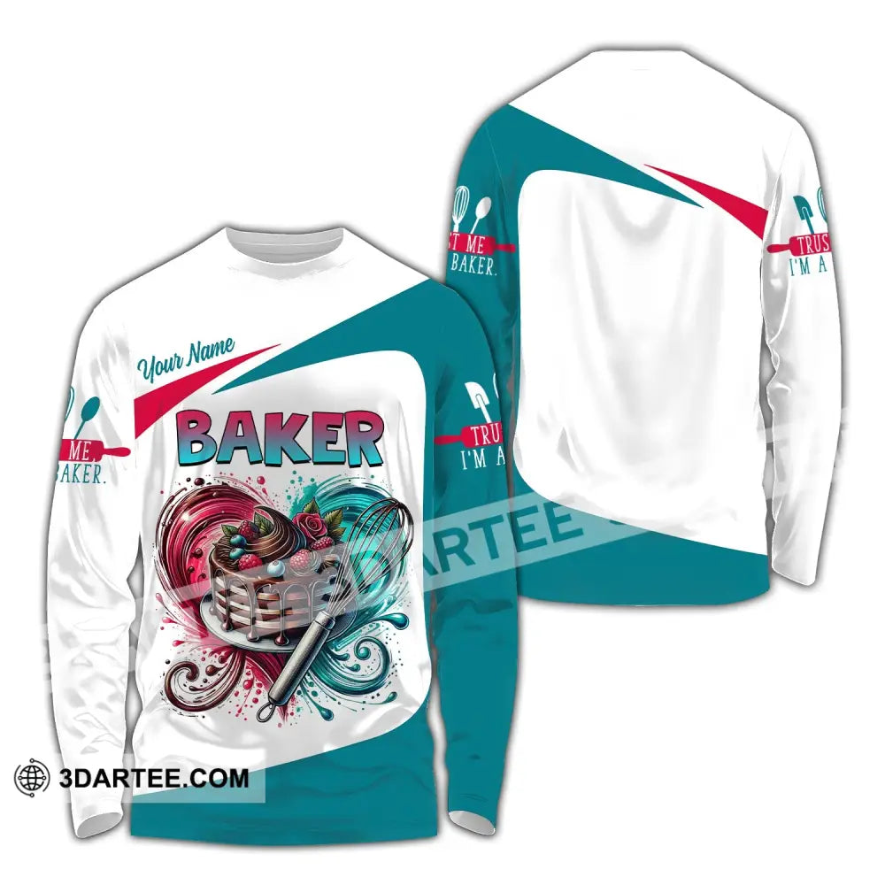 Unisex Shirt Custom Name Baker T-Shirt For Bakery Shop Uniform Gift Baking Lover Long Sleeve / S