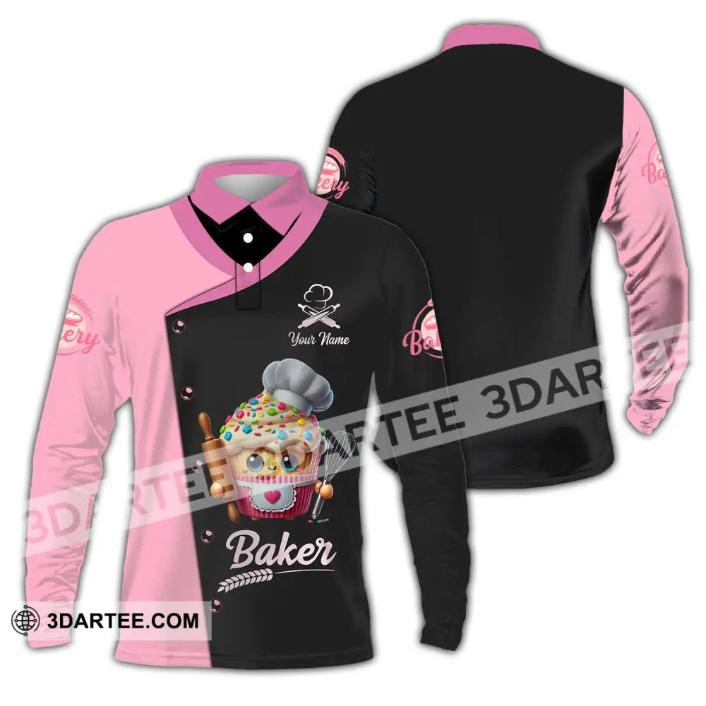 Unisex Shirt Custom Name Bakery Chef Shop T-Shirt Bakers Gift Long Sleeve Polo / S T-Shirt