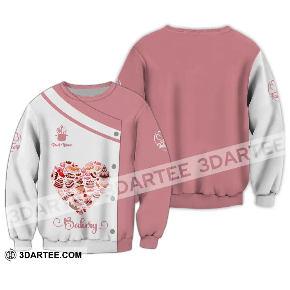 Unisex Shirt - Custom Name Bakery Pink Heart Long Sleeve / S T-Shirt