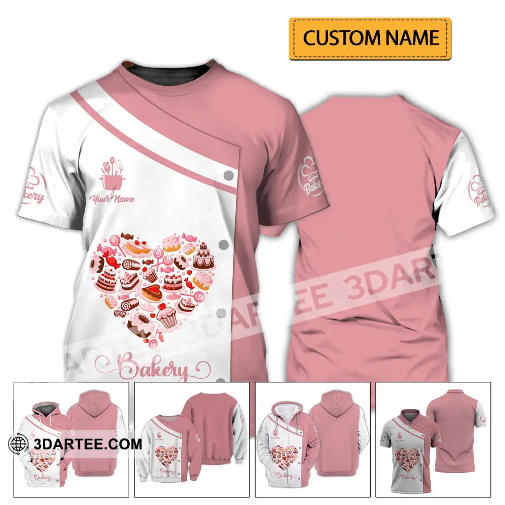 Unisex Shirt - Custom Name Bakery Pink Heart T-Shirt