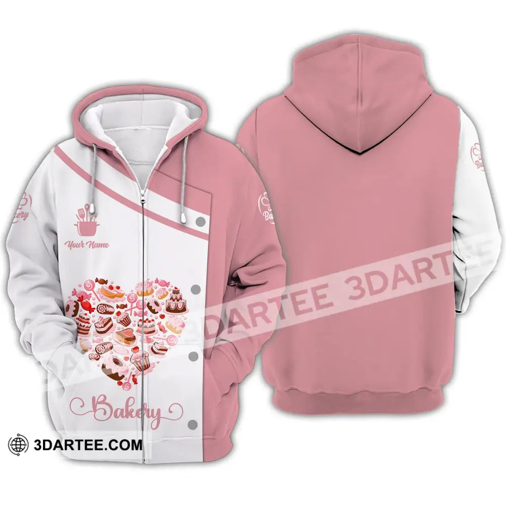 Unisex Shirt - Custom Name Bakery Pink Heart Zipper Hoodie / S T-Shirt