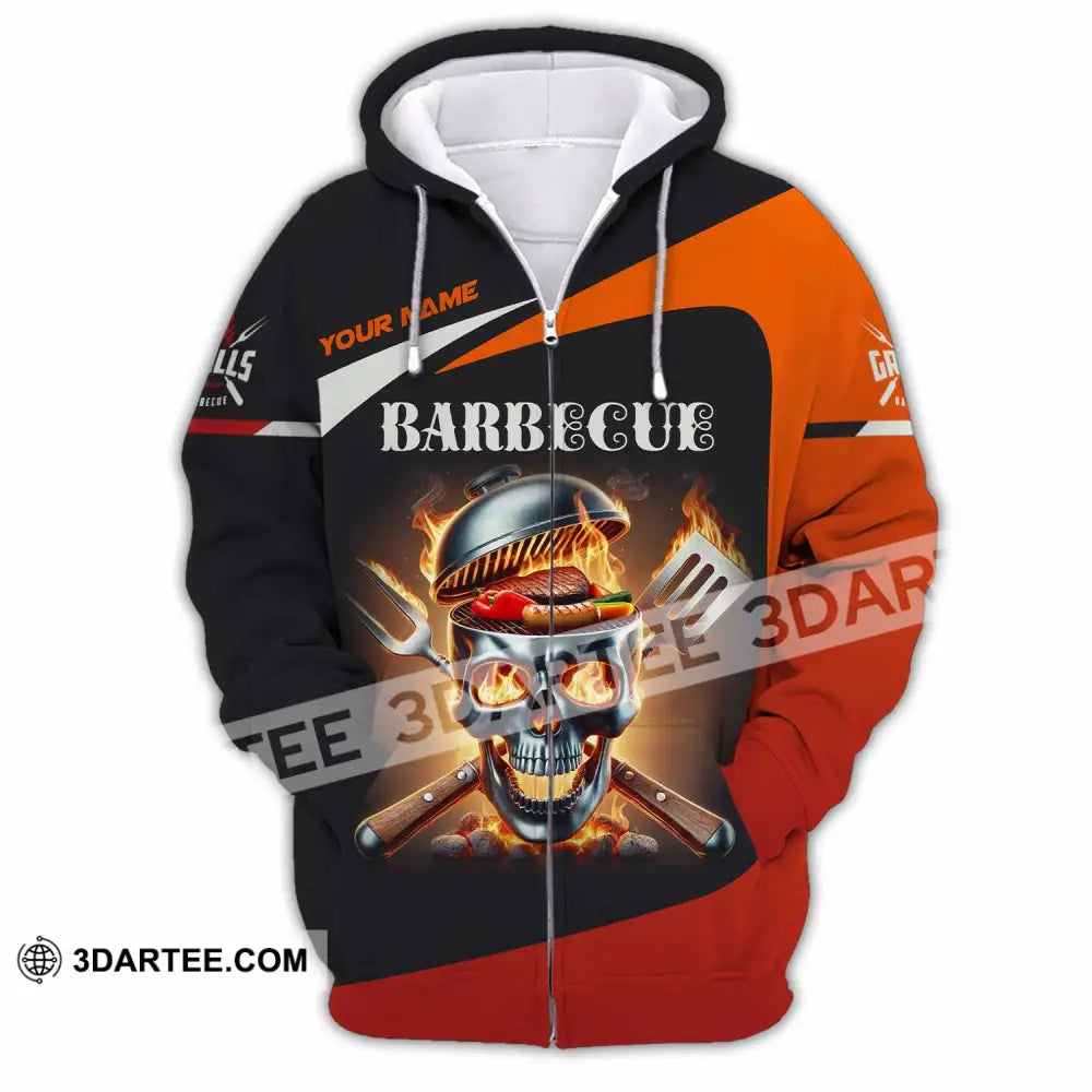 Unisex Shirt Custom Name Barbecue Love Long Sleeve Zipper Hoodie / S T-Shirt