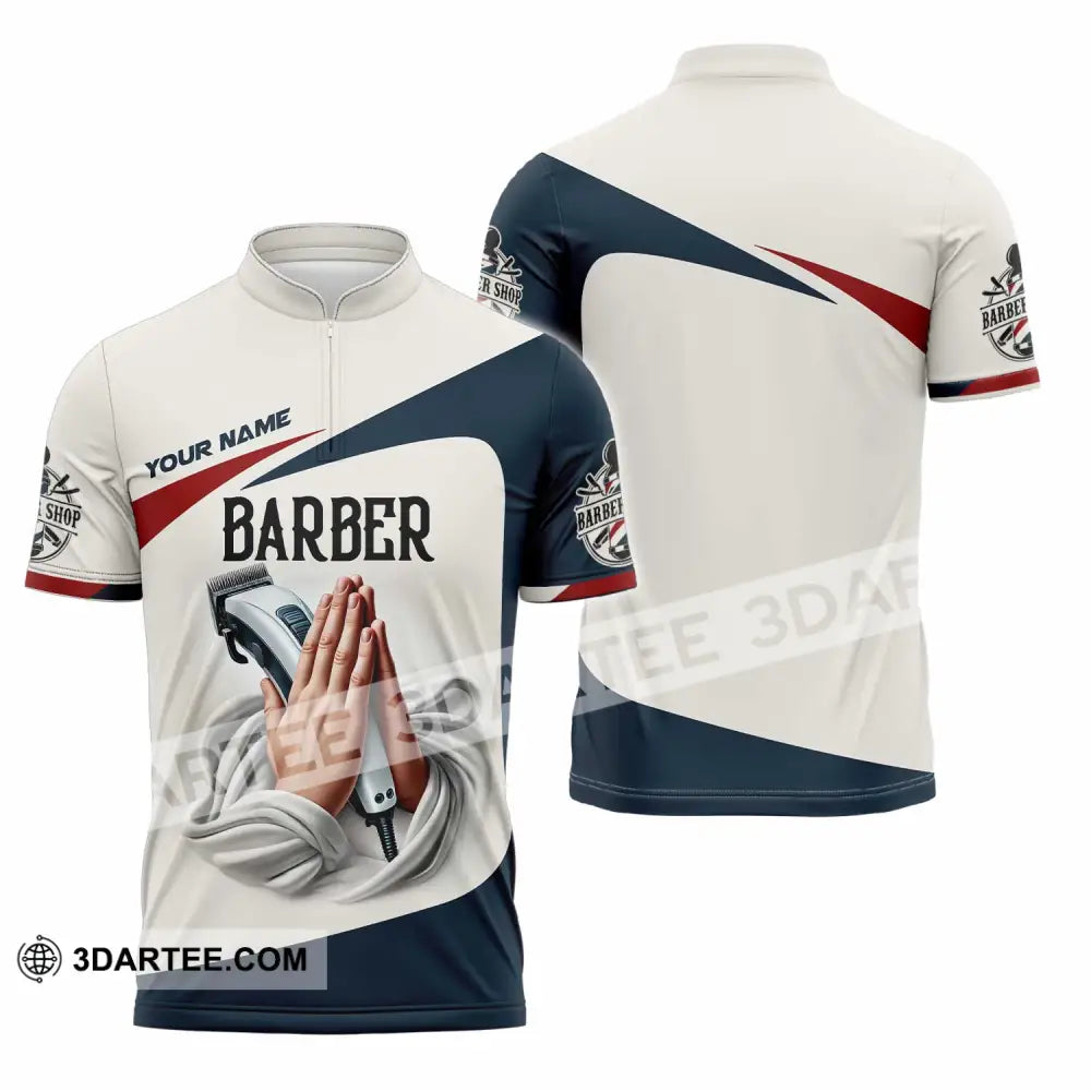 Unisex Shirt Custom Name Barber Shop T-Shirt Zipper Polo / S T-Shirt