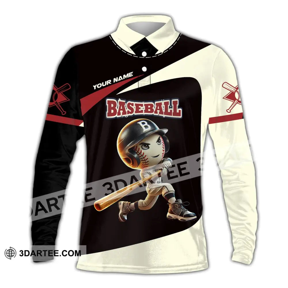 Unisex Shirt - Custom Name Baseball Long Sleeve Polo / S T-Shirt