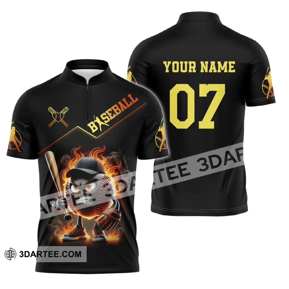 Unisex Shirt Custom Name Baseball Polo Long Sleeve Gift Zipper / S T-Shirt