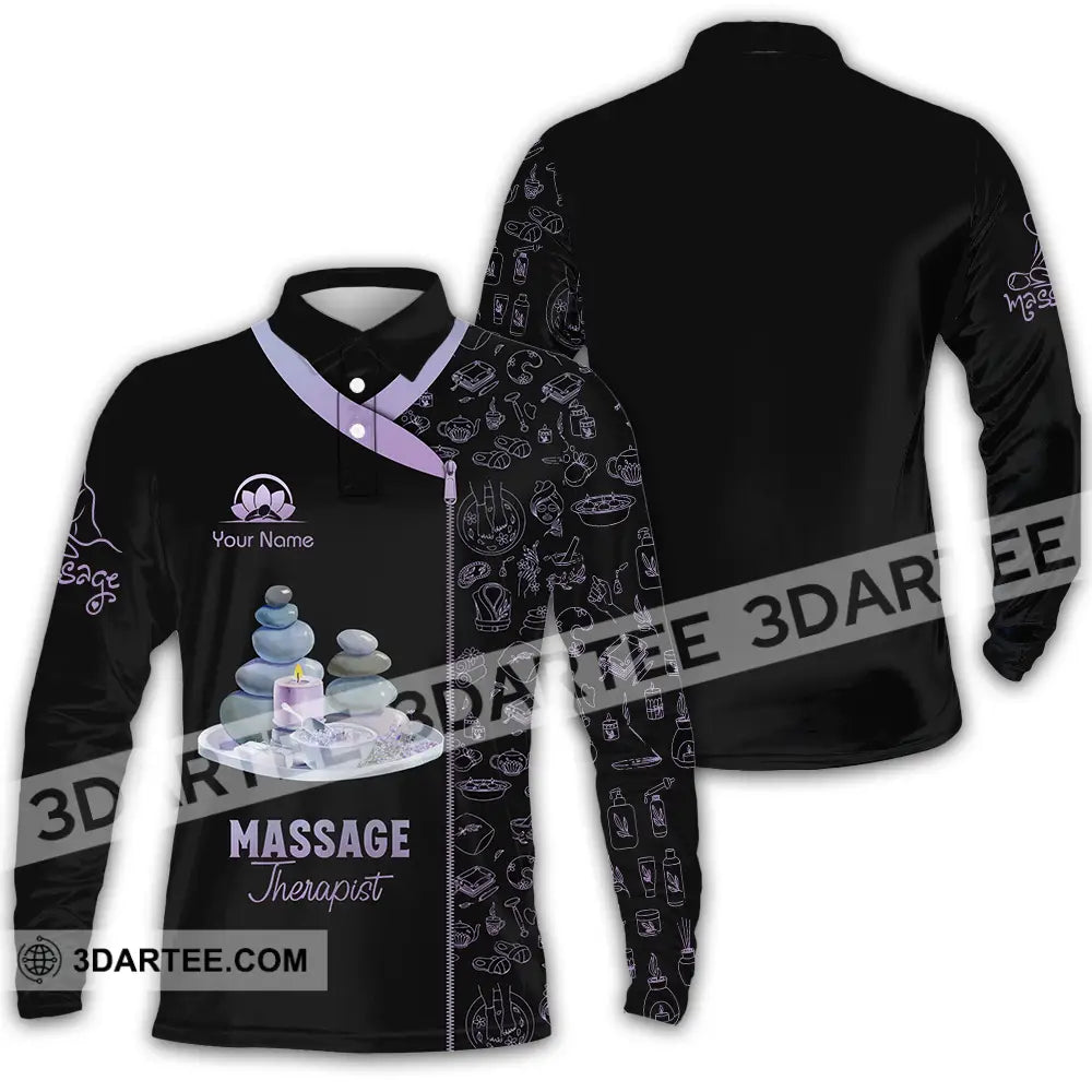 Unisex Shirt - Custom Name Basic Massage Therapist Stone Long Sleeve Polo / S T-Shirt