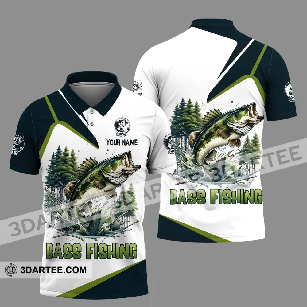 Unisex Shirt - Custom Name Bass Fishing Lake In The Forest Polo / S T-Shirt