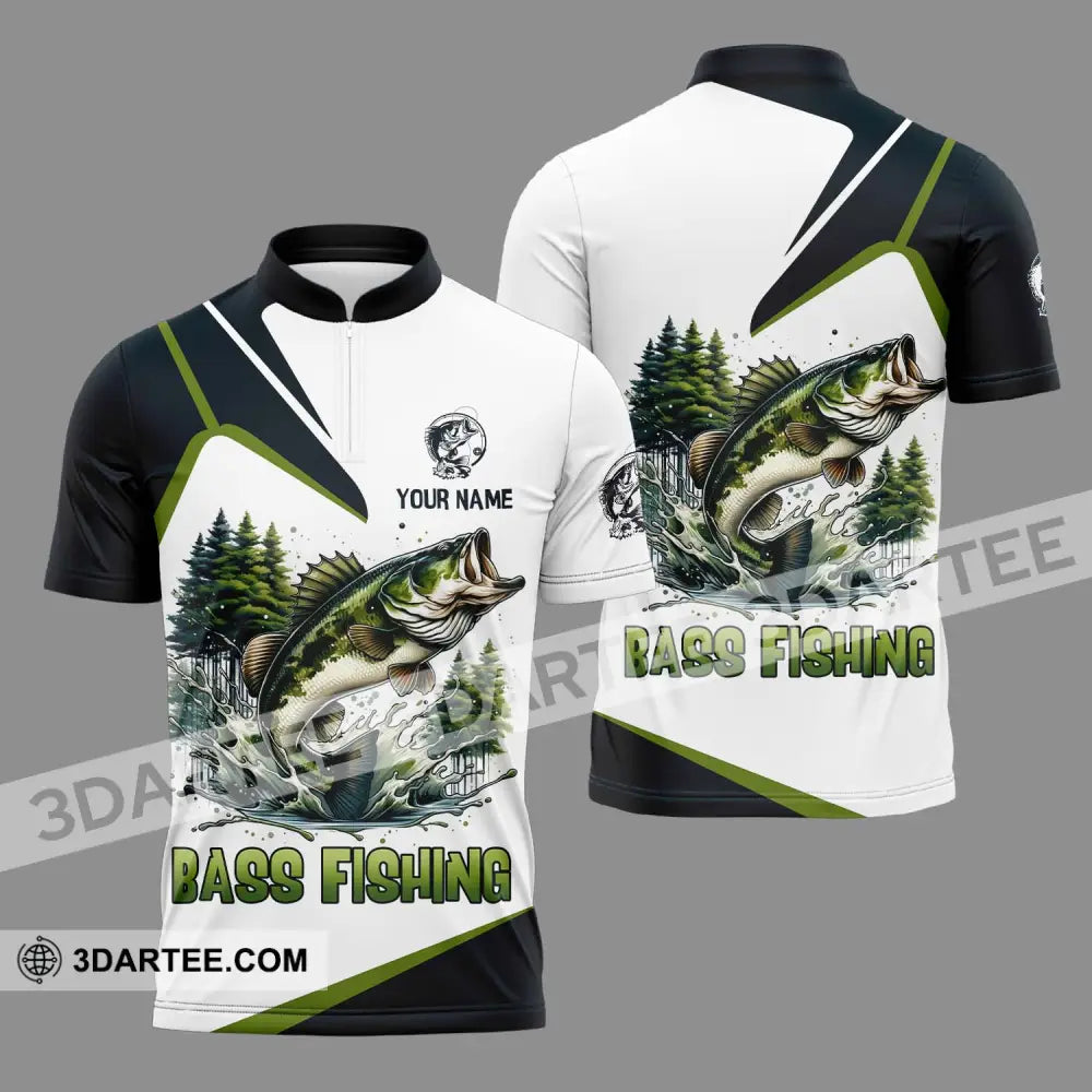 Unisex Shirt - Custom Name Bass Fishing Lake In The Forest Zipper Polo / S T-Shirt