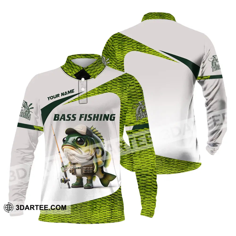 Unisex Shirt Custom Name Bass Fishing Lover Hoodie Long Sleeve Polo / S T-Shirt