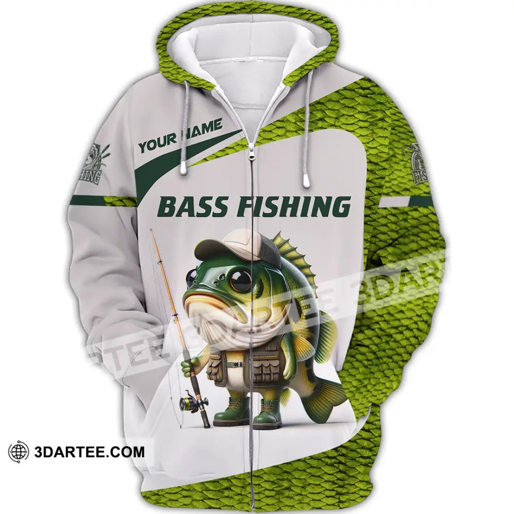 Unisex Shirt Custom Name Bass Fishing Lover Hoodie Zipper / S T-Shirt