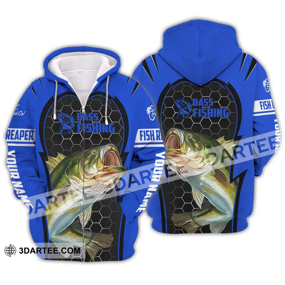 Unisex Shirt - Custom Name Bass Fishing Zipper Hoodie / S T-Shirt