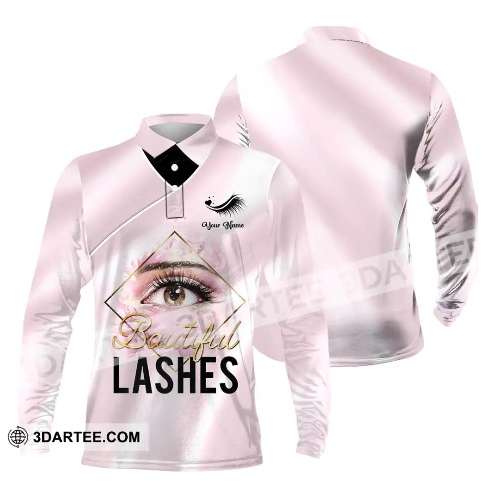 Unisex Shirt - Custom Name Beautiful Lashes Long Sleeve Polo / S T-Shirt