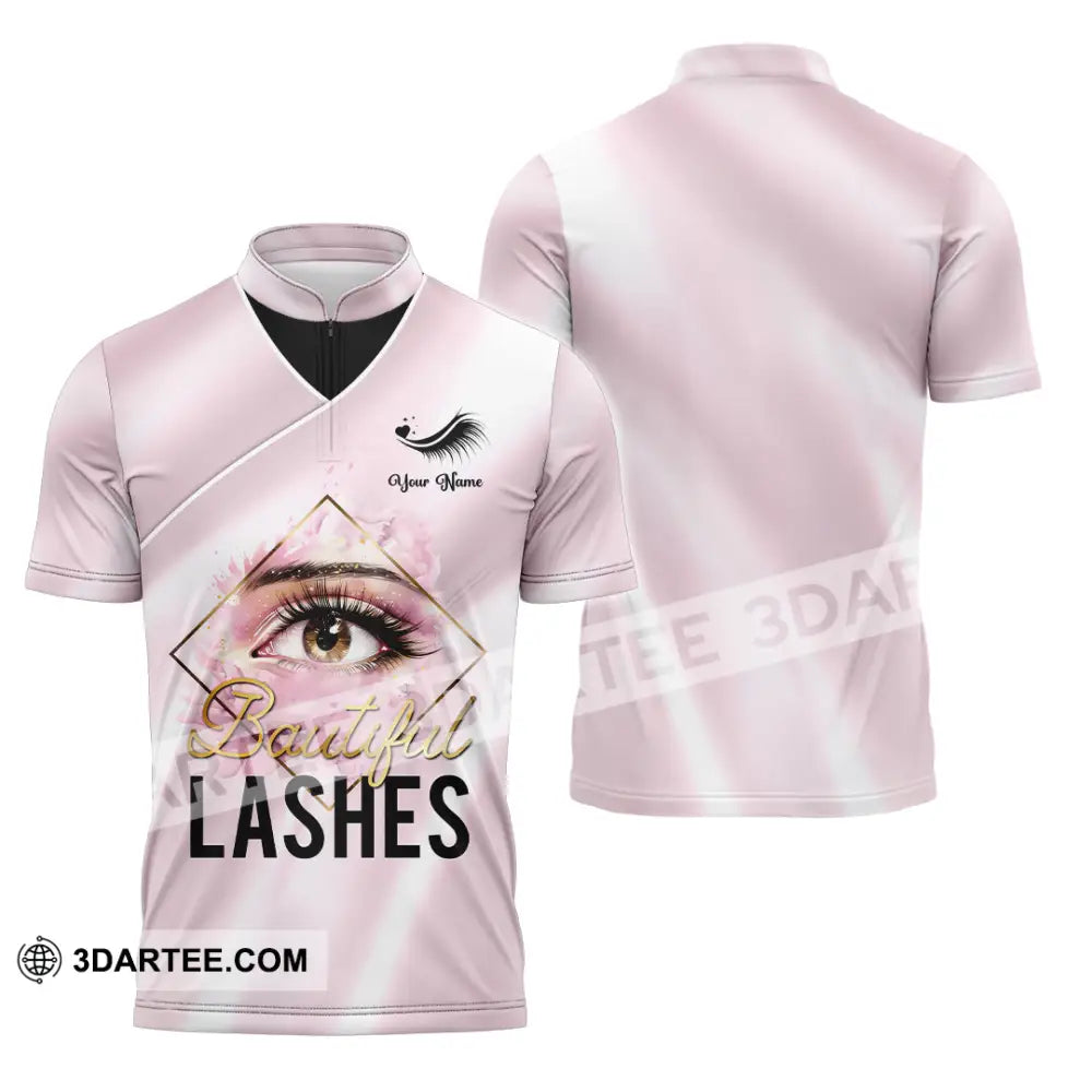 Unisex Shirt - Custom Name Beautiful Lashes Zipper Polo / S T-Shirt