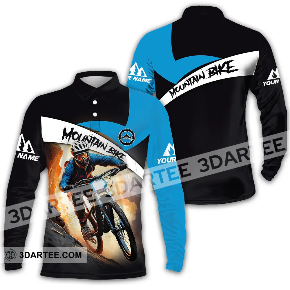 Unisex Shirt - Custom Name Biker For Mountain Bike Player Racing Long Sleeve Polo / S T-Shirt