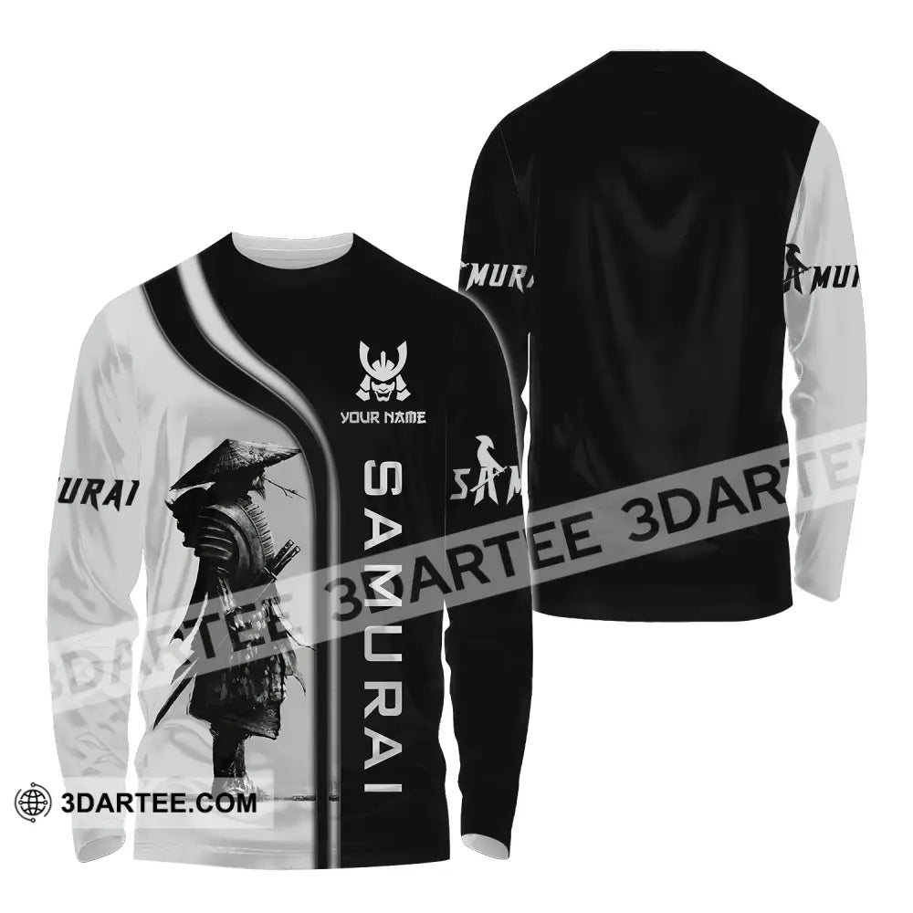 Unisex Shirt - Custom Name Black And Grey Samurai Long Sleeve / S T-Shirt