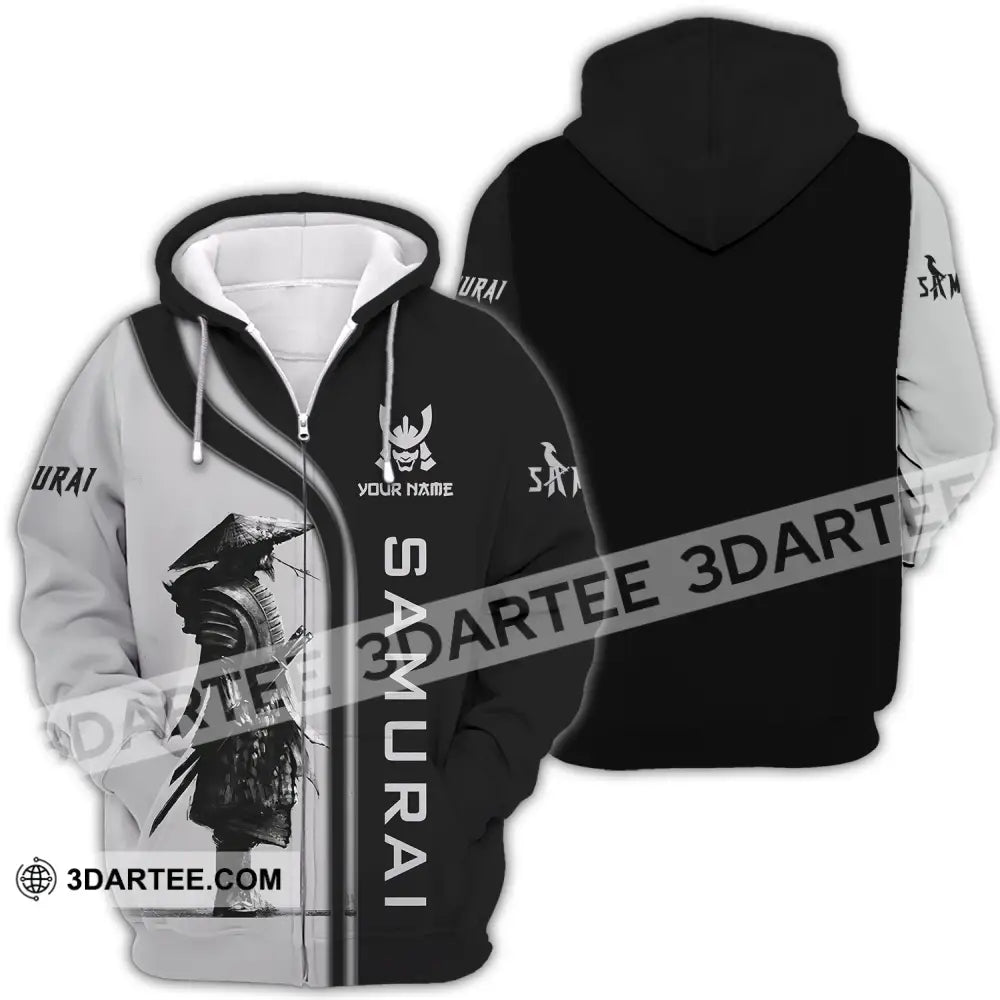 Unisex Shirt - Custom Name Black And Grey Samurai Zipper Hoodie / S T-Shirt