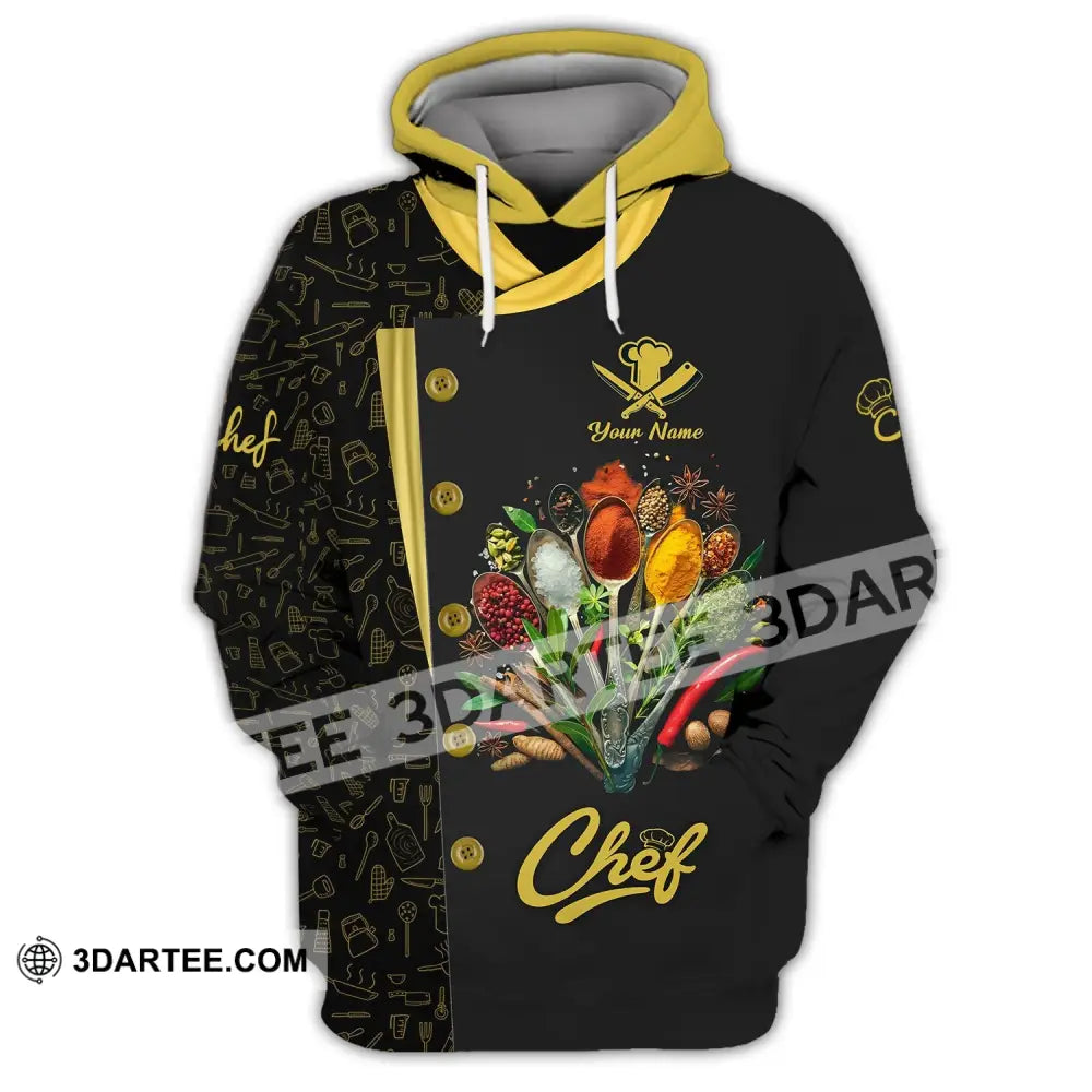 Unisex Shirt - Custom Name Black And Yellow 3D For Chef Hoodie / S T-Shirt