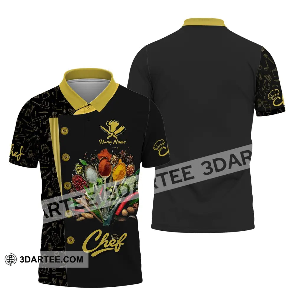 Unisex Shirt - Custom Name Black And Yellow 3D For Chef Polo / S T-Shirt