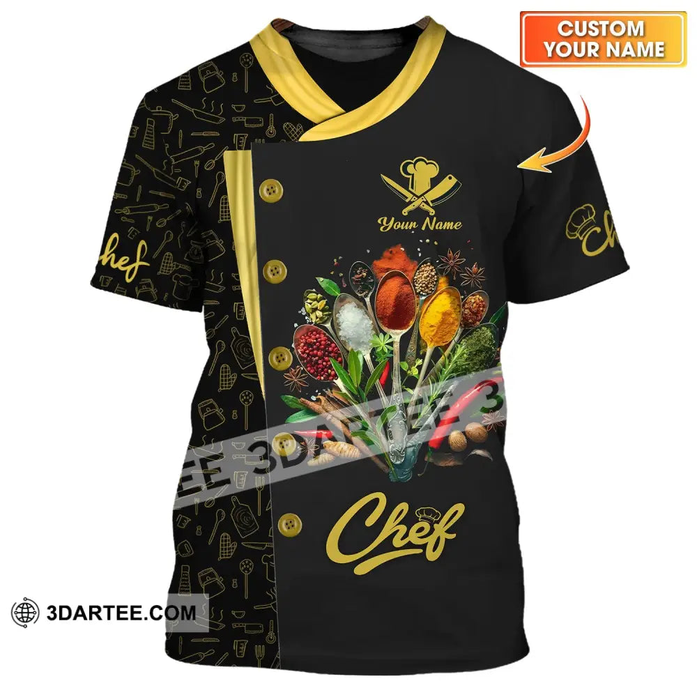 Unisex Shirt - Custom Name Black And Yellow 3D For Chef T-Shirt