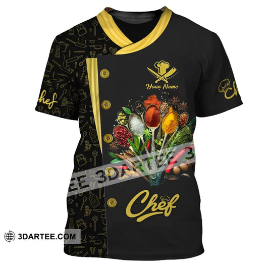 Unisex Shirt - Custom Name Black And Yellow 3D For Chef T-Shirt / S T-Shirt