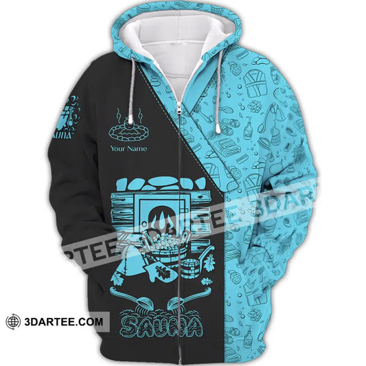 Unisex Shirt - Custom Name Black Blue Sauna Zipper Hoodie / S T-Shirt