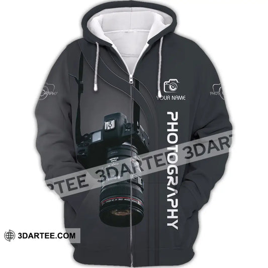 Unisex Shirt - Custom Name Black Camera Photographer Zipper Hoodie / S T-Shirt