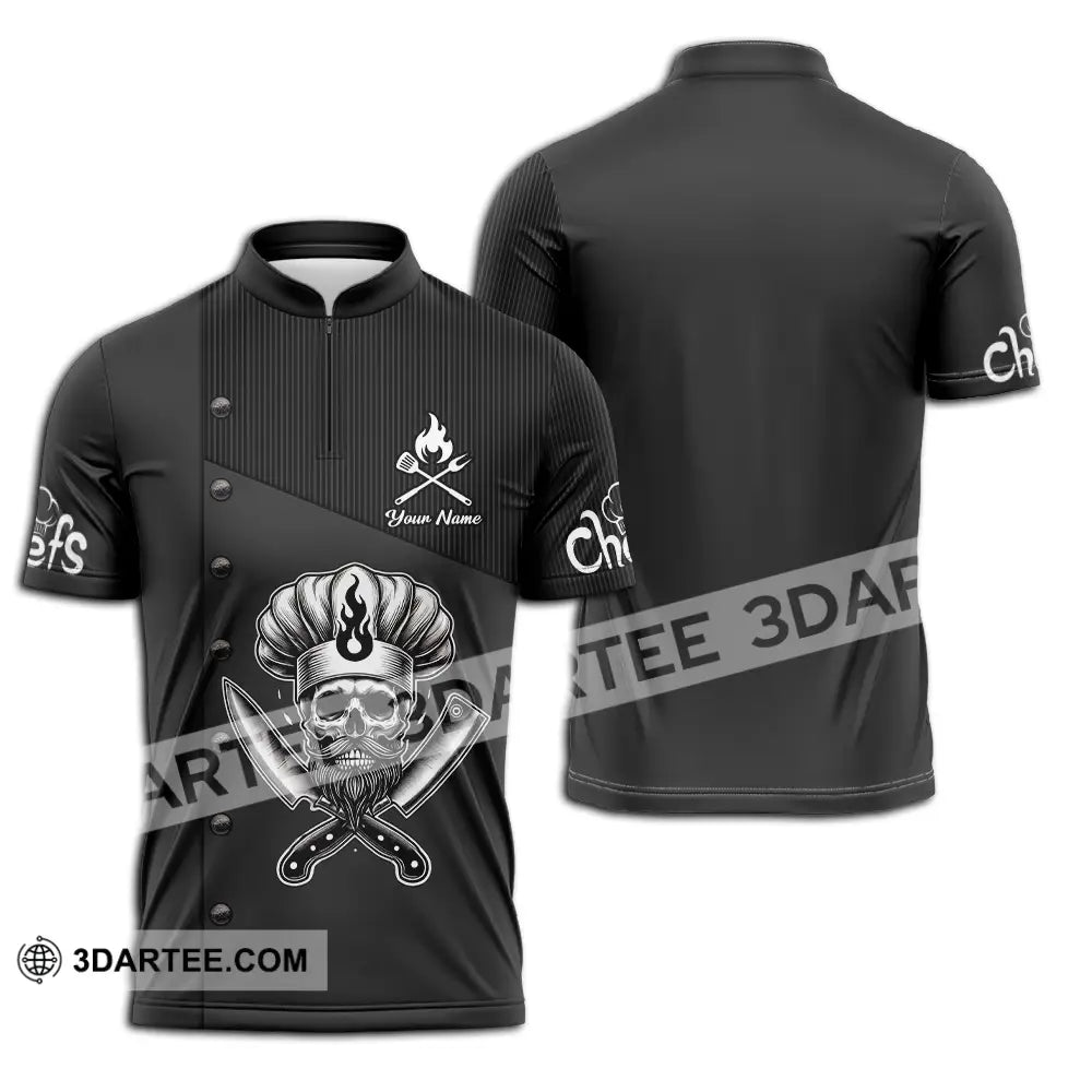 Unisex Shirt - Custom Name Black Chef Zipper Polo / S T-Shirt