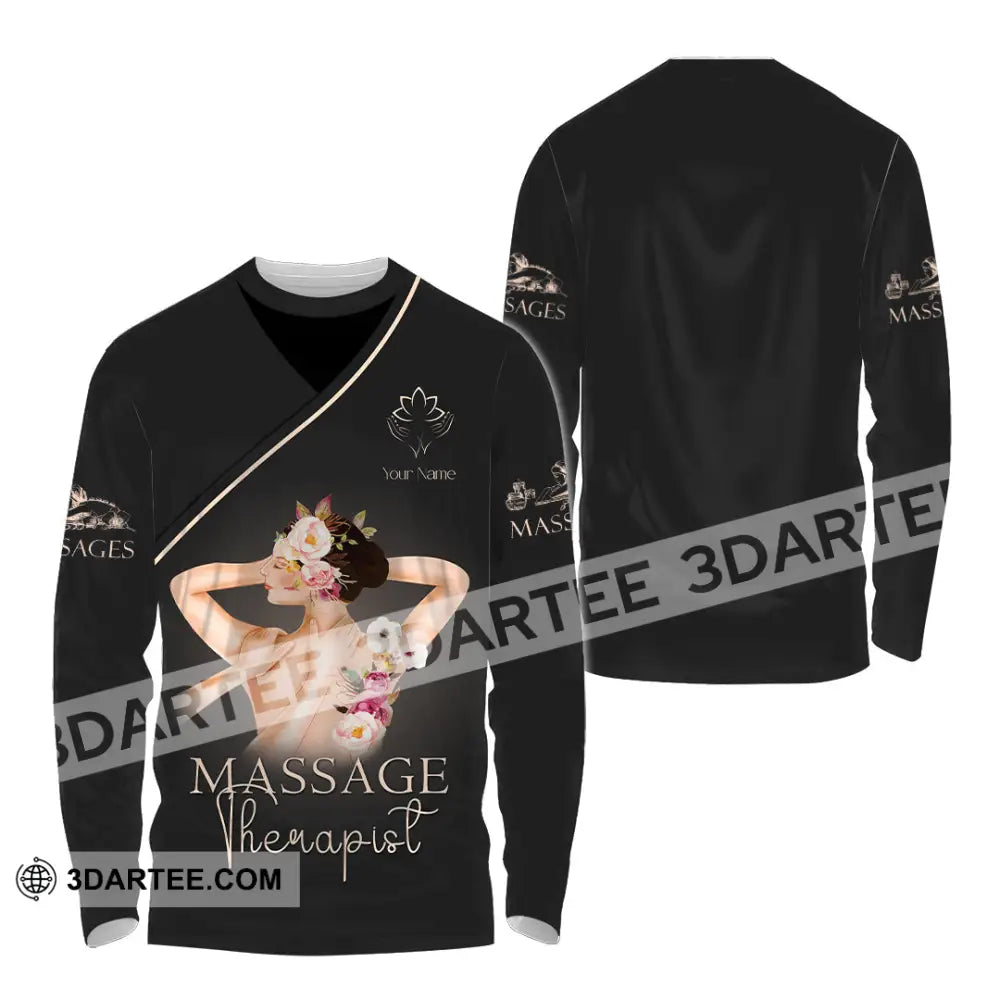 Unisex Shirt - Custom Name Black Massage Therapist Long Sleeve / S T-Shirt