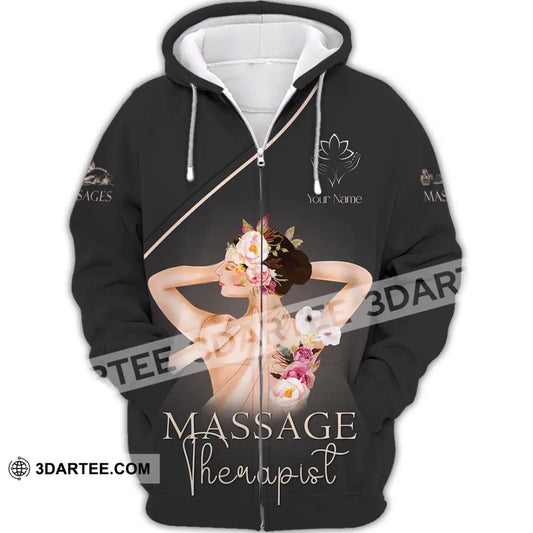 Unisex Shirt - Custom Name Black Massage Therapist Zipper Hoodie / S T-Shirt