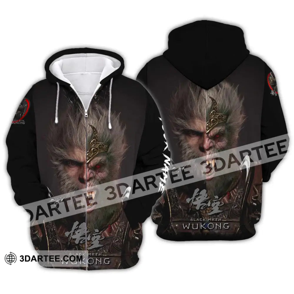 Unisex Shirt - Custom Name Black Myth Wukong Contrast Zipper Hoodie / S T-Shirt