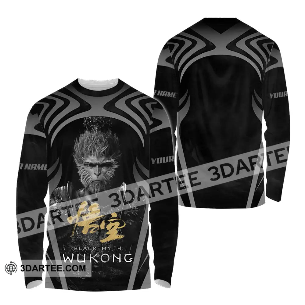 Unisex Shirt - Custom Name Black Myth Wukong Gold Text General Long Sleeve / S T-Shirt