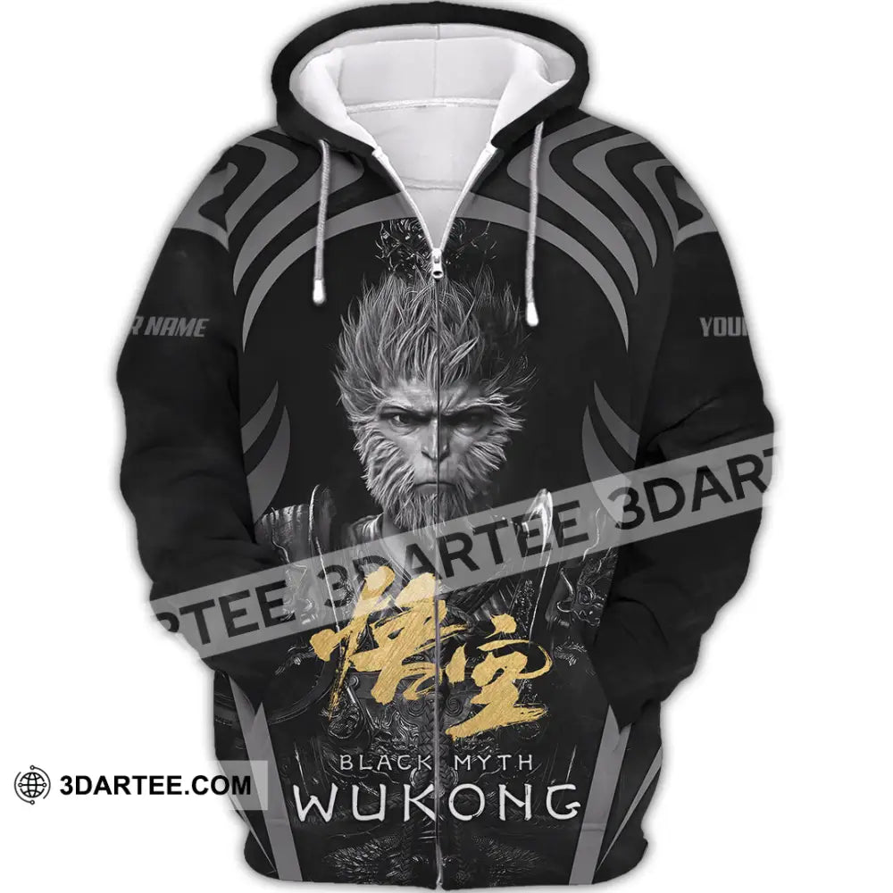 Unisex Shirt - Custom Name Black Myth Wukong Gold Text General Zipper Hoodie / S T-Shirt