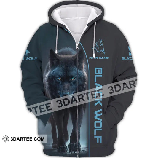 Unisex Shirt - Custom Name Black Wolf Zipper Hoodie / S T-Shirt