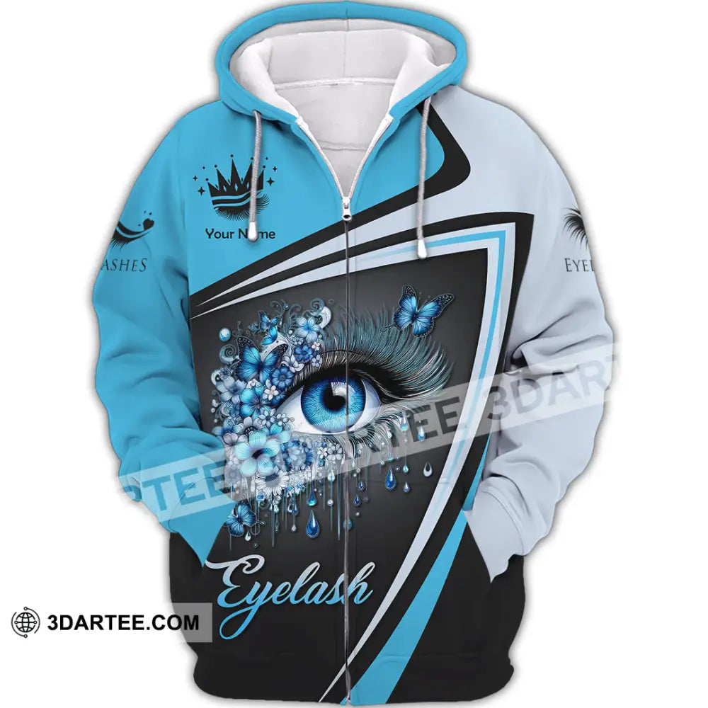 Unisex Shirt - Custom Name Blue Eyelash Zipper Hoodie / S T-Shirt