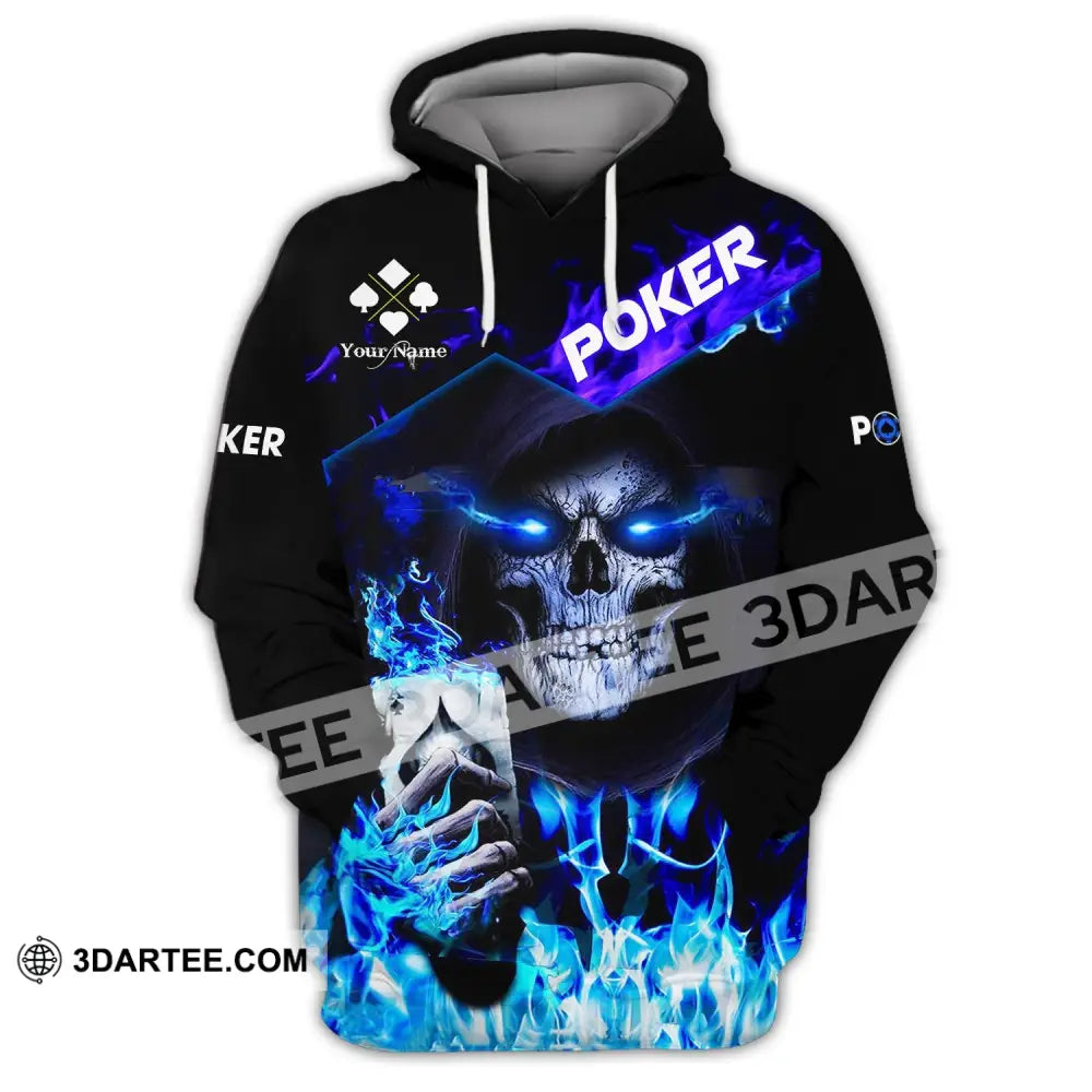 Unisex Shirt - Custom Name Blue Light Skullcap Poker Hoodie / S T-Shirt