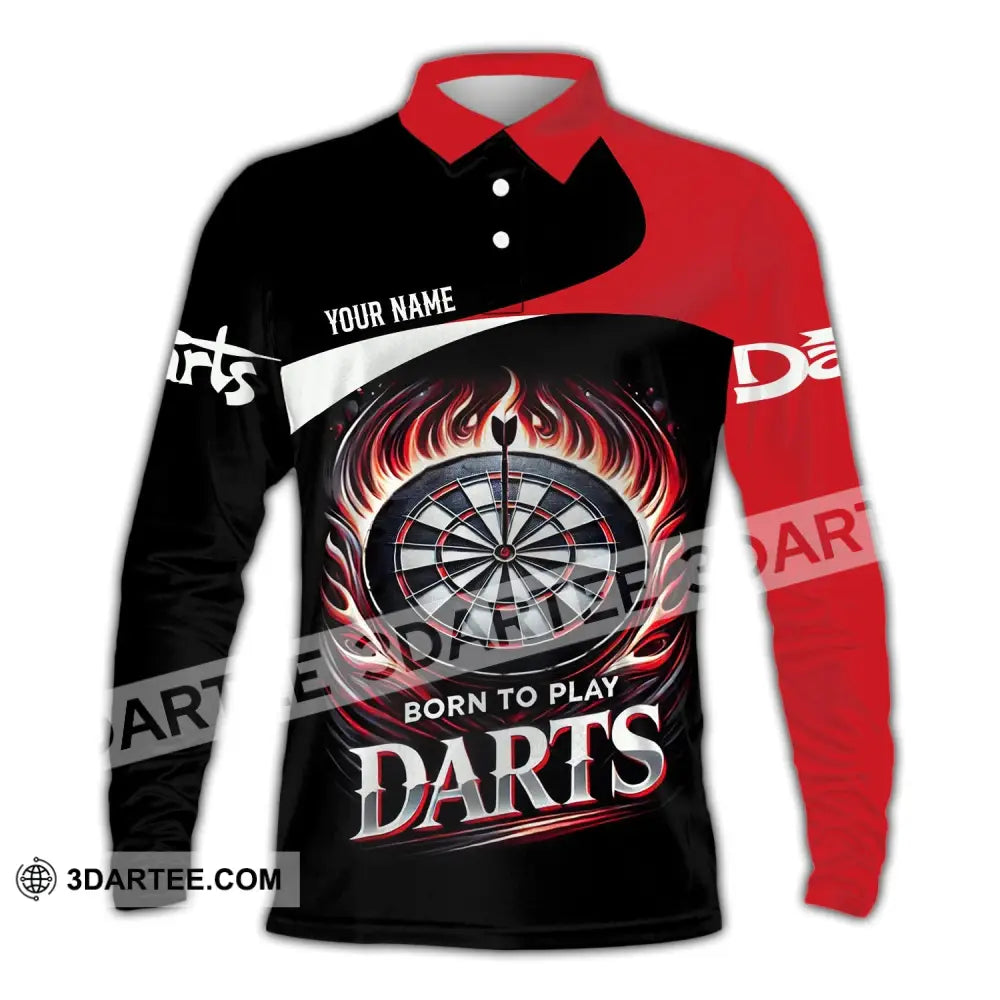 Unisex Shirt - Custom Name Born To Play Dart Long Sleeve Polo / S T-Shirt