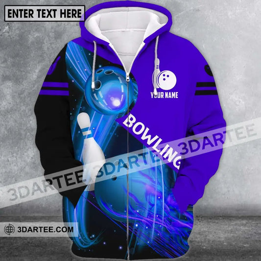 Unisex Shirt - Custom Name Bowling Ball Blue Zipper Hoodie / S T-Shirt